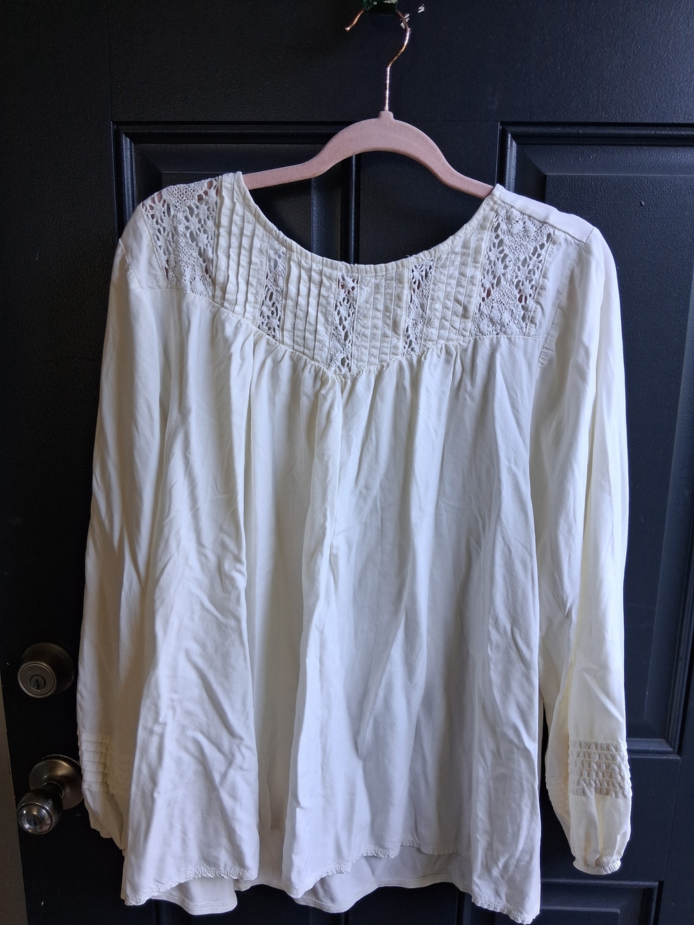 Lane Bryant Cream Lace Yoke Long-Sleeve Peasant Blouse